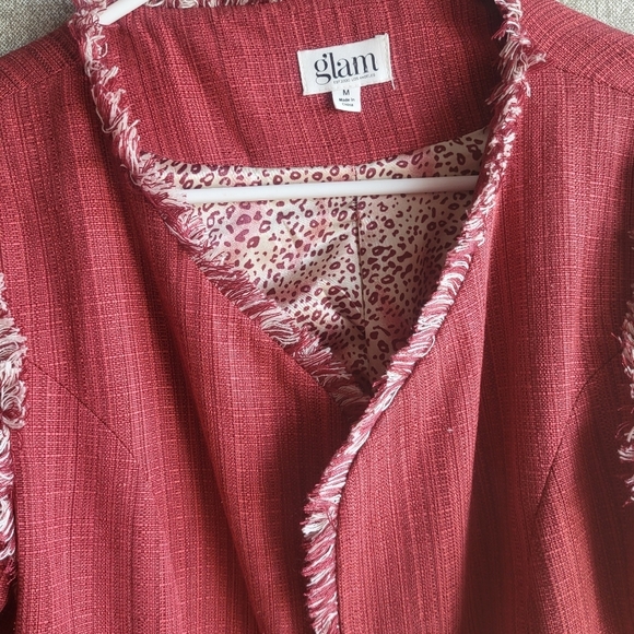 Glam Los Angeles Charlotte Fringe Cayenne Red‎ Blazer Jacket Medium Feminine - Picture 3 of 7